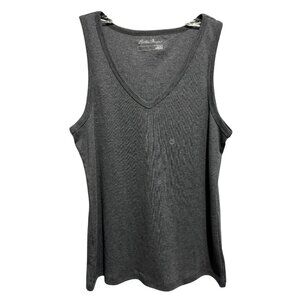 Womens Eddie Bauer V-Neck Sleeveless Tank Top XL Soft Lightweight Dark Gray NEW